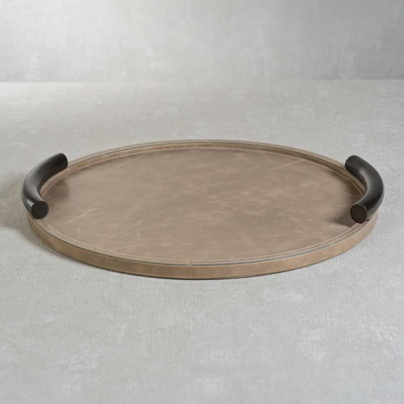 Cameroon Round Mink Leather Serving Tray