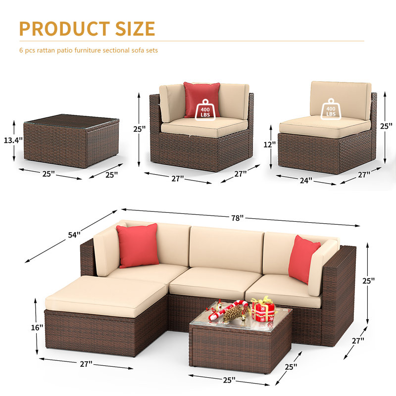 Ensemble de conversation modulaire avec coussins 5 pièces Dorison, Beige, Brun