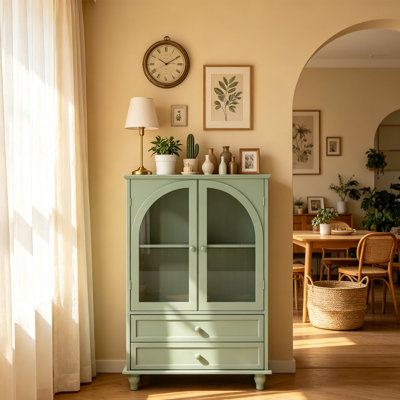 Armoire de rangement vitrée à porte en verre de 41,93 po avec 2 tiroirs et une tablette réglable, espace de rangement spacieux