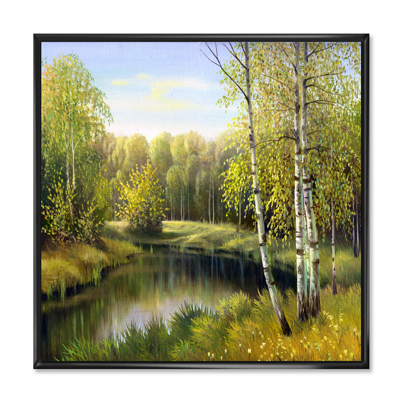 «Beautiful Summer River Green Landscape V», peinture sur toile encadrée