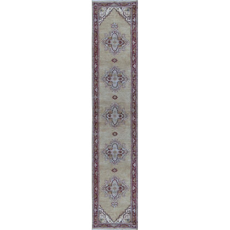 Tapis doré et rouge noué à la main de haute qualité