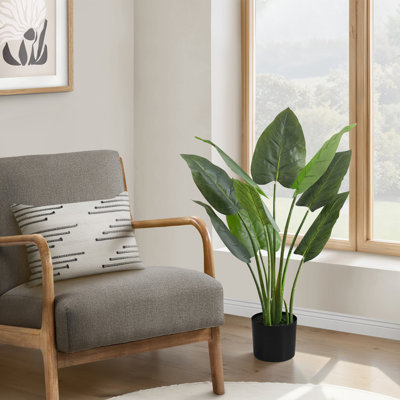 Plante artificielle 37 pouces Aureum, 9 feuilles réglables en soie verte avec pot noir