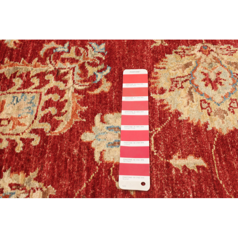 Tapis décoratif rouge/beige en laine de conception unique 5 pi 3 po x 7 pi 1 po noué à la main New Age