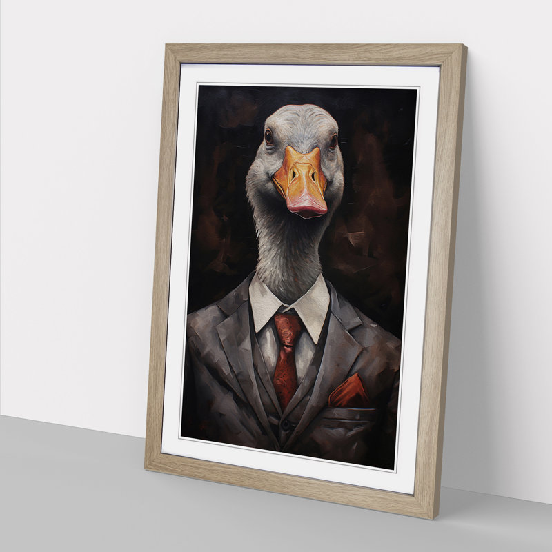 Goose in a Suit Painting - Framed Print, 46cm H x 34cm W, Oak Framed