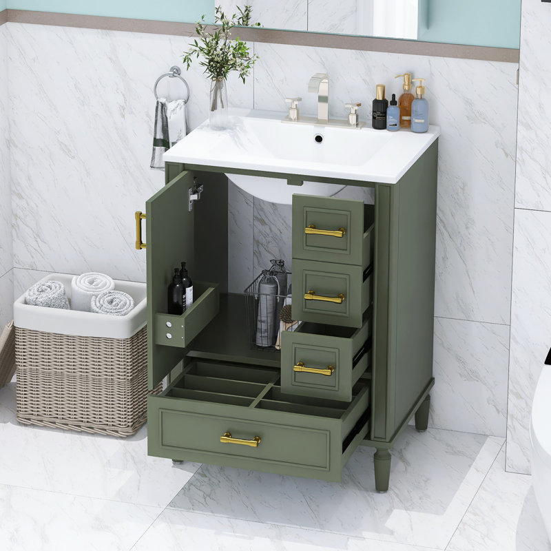 Modern 24" Single Bathroom Vanity With Ceramic Sink, Green