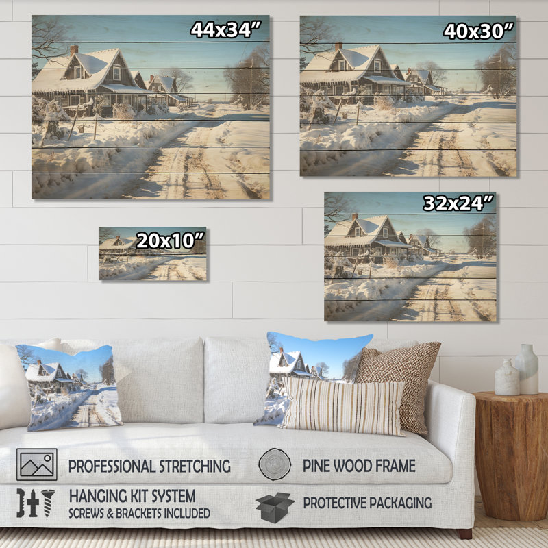 Snowy Country Road I - Winter Mountains sur impression sur bois, H 10 po x l 20 po
