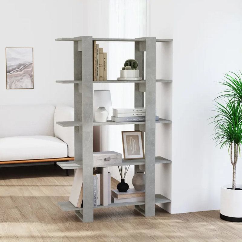 Ganon 160cm H Etagere Bookcase, 160cm H x 100cm W x 30cm D, Concrete Grey