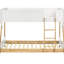 Lit superposé simple avec bois blanc et naturel, tête de lit basse, silhouettes angulaires pour chambre à coucher contemporaine de style bord de mer, garde-corps