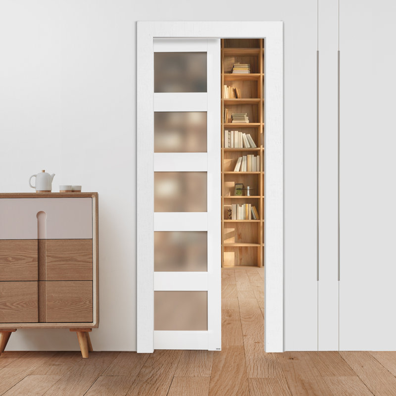 Sliding Pocket Door 5-Lite Frosted Glass Single Sliding Door, 76.2cm x 203.2cm