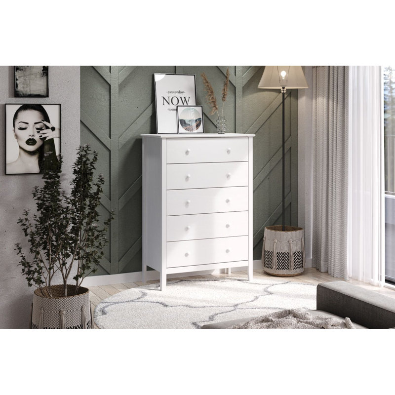 Commode 5 tiroirs Arzell, Blanc