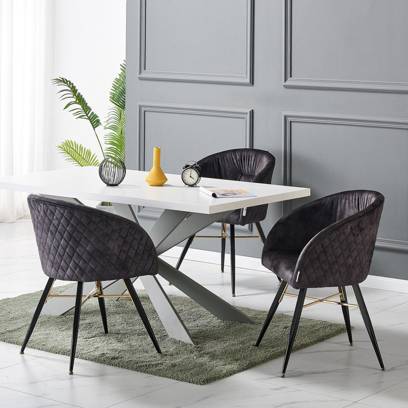 Goddard 4 Person Dining set - a Rectangular Wooden Dining Table with Metal Legs and a Set of 4 Quilted Velvet Dining Chairs for Dining Room - Modern Dining Table Set