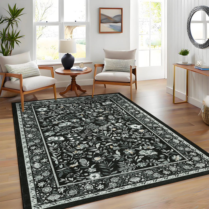 Tapis lavable à la machine Botanical Flora, Rectangle 10 pi x 13 pi