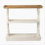Console en bois patiné avec tablettes ouvertes à trois niveaux, idéale pour la maison et le bureau