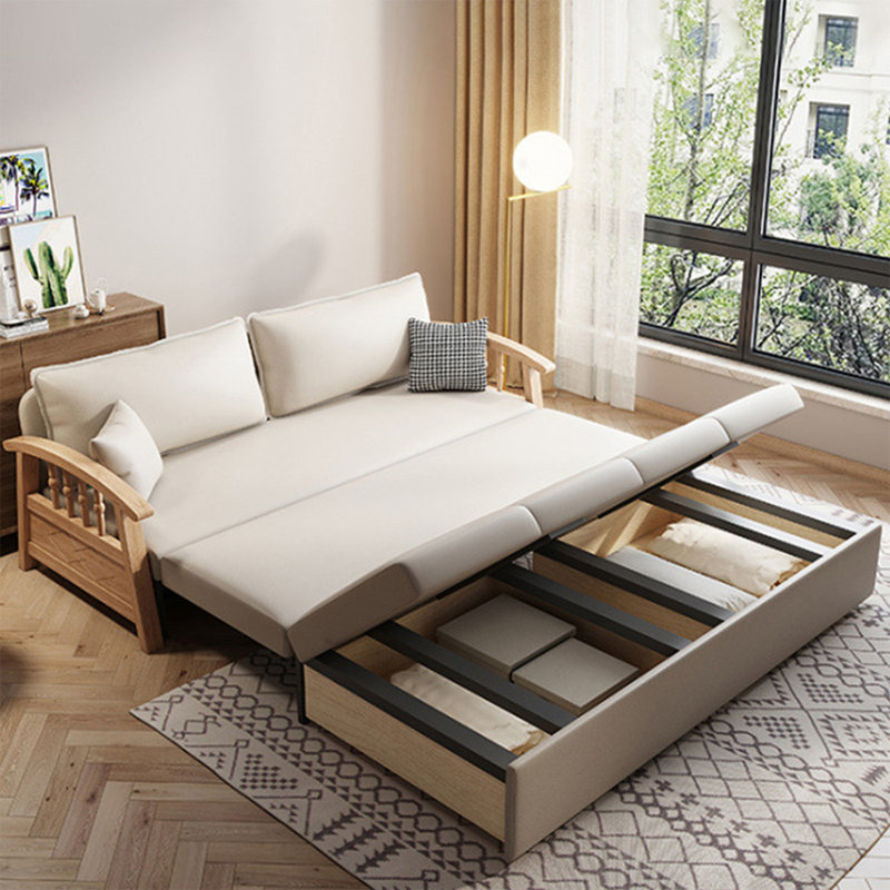 Canapé-lit causeuse 100% polyester beige, L 77,17 po x P 32,28 po x H 33,86 po