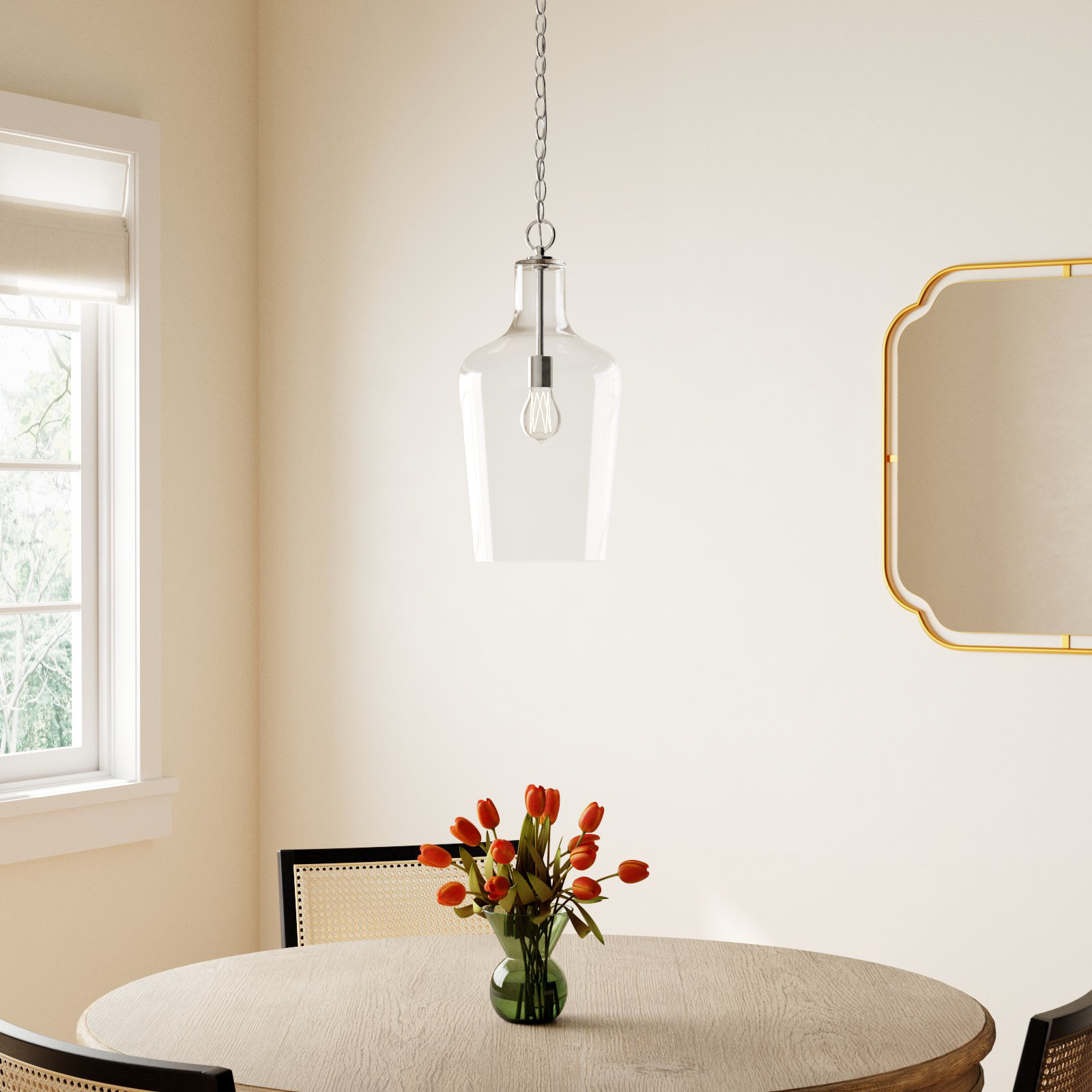 Dori 1-Light Single Bell Pendant, Clear, Polished Nickel