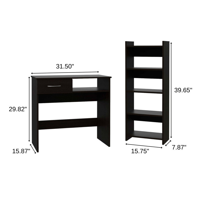 32" Black Computer Desk Desk And Bookshelf Set