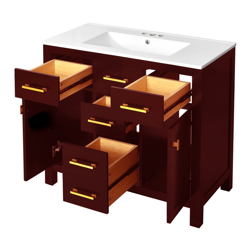 Meuble-lavabo simple 36 po avec comptoir en céramique 36 po, Rouge