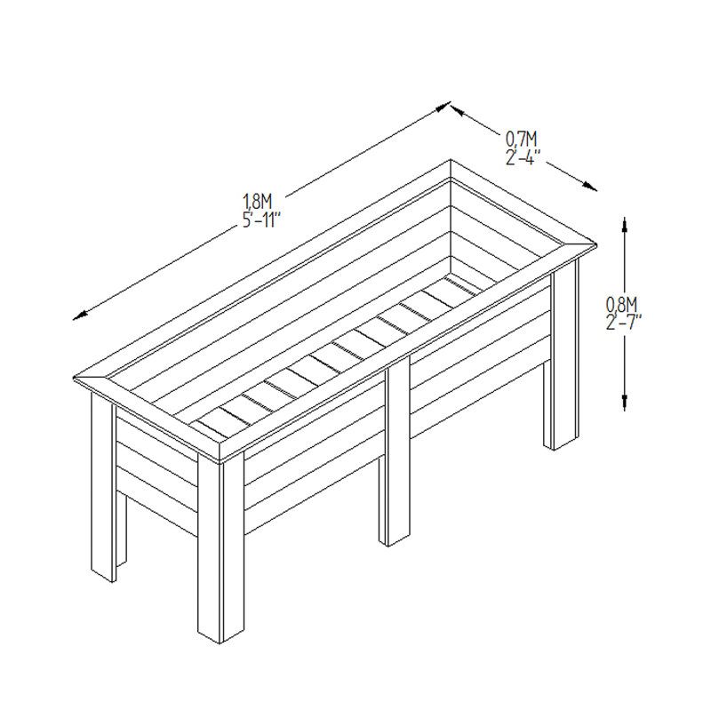 Handmade Wood Raised Garden Bed, 80 cm H x 180 cm W x 70 cm D