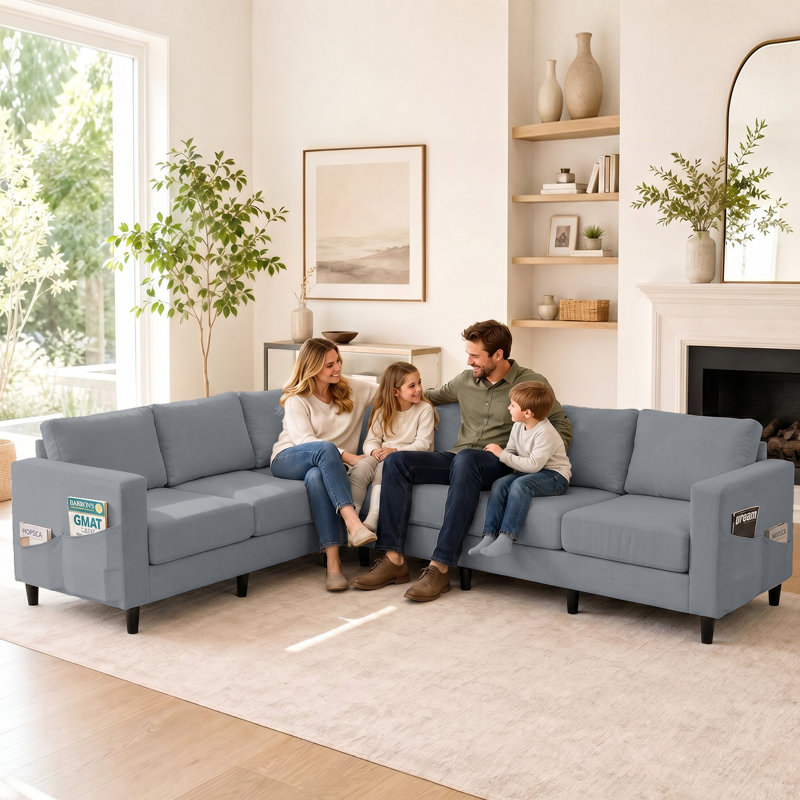 Canapé modulaire en L Linen, gris clair, Gris