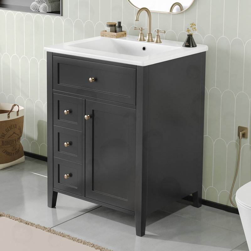 Meuble-lavabo avec lavabo, 3 tiroirs et armoire, Noir