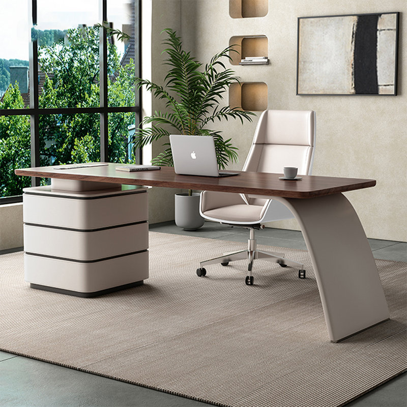 Bureau rectangulaire en bois manufacturé avec 3 tiroirs, Beige, H 29,53 po x l 62,99 po x P 27,56 po