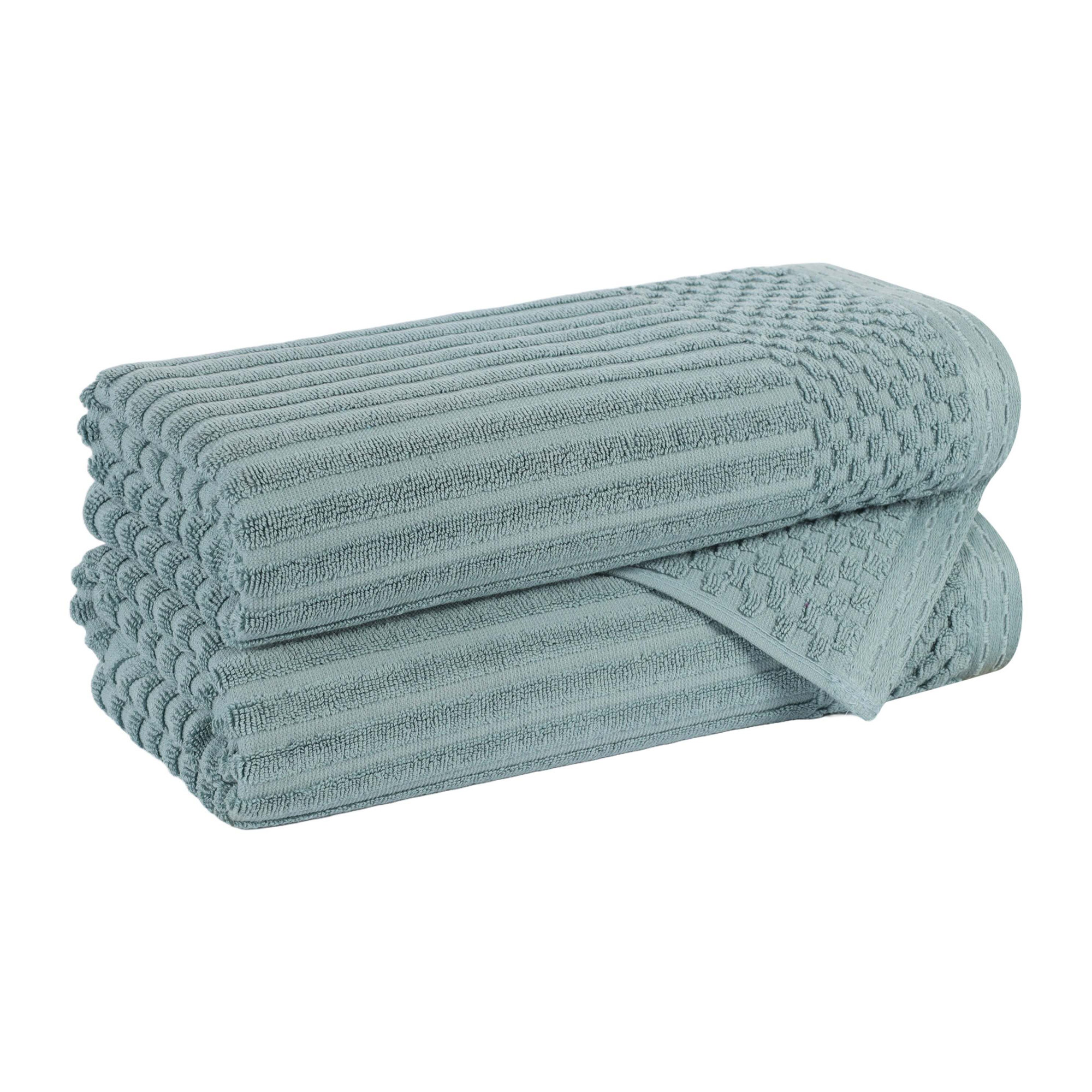 Ruvins Cotton Highly Absorbent Solid and Checkered Border Bath Towel Set, Green