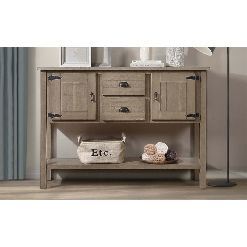 Vintage Solid Wood Storage Sideboard with 2 Drawers, Cabinets, and Bottom Shelf for Enhanced Home Organization, Rustic
