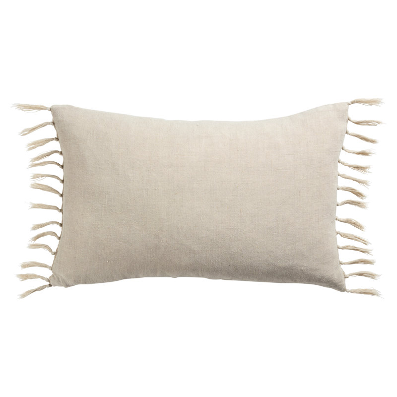 Sharron Tassels Linen Reversible Throw Pillow, White, Down