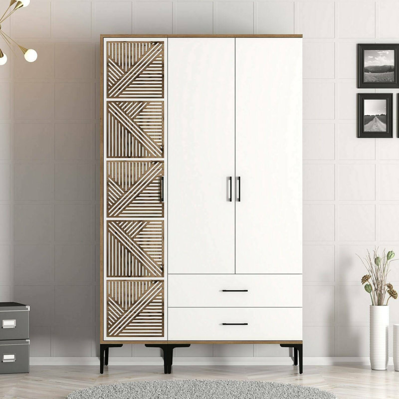 Alleane Manufactured Wood Wardrobe, Walnut/White