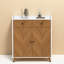 Range-chaussures à 4 niveaux avec 2 portes et 2 tiroirs, armoire à chaussures autoportante en bois à chevrons avec tablettes réglables pour le vestibule, finition blanche et naturelle-1263344033