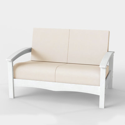 Modern 2-Seat HDPE Outdoor Patio Sofa with Cushions – All-Weather Loveseat Couch for Garden, Deck, Porch & Backyard Seating