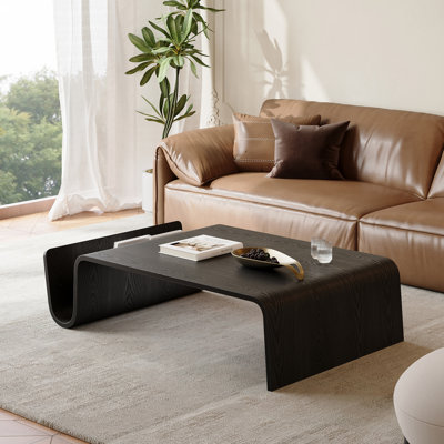 Table basse moderne en bois brun de 41,3 po, table de salon en bois massif