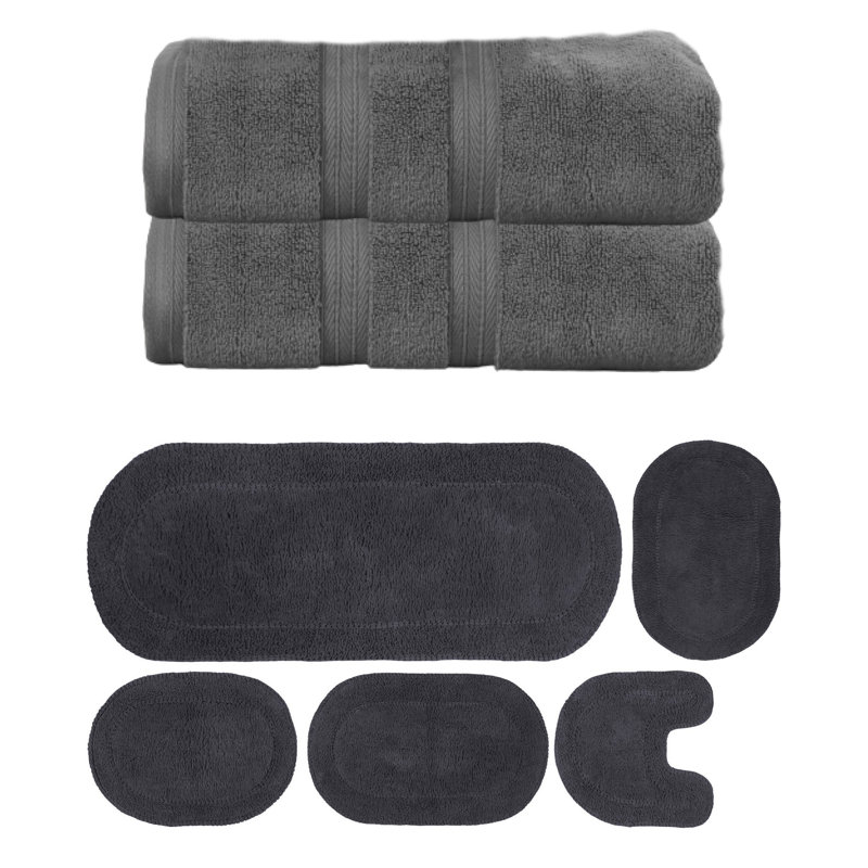 Ensemble de serviettes de bain 2 pièces et de tapis de bain 5 pièces Brunk Collection 100% coton doux (ensemble de 7)