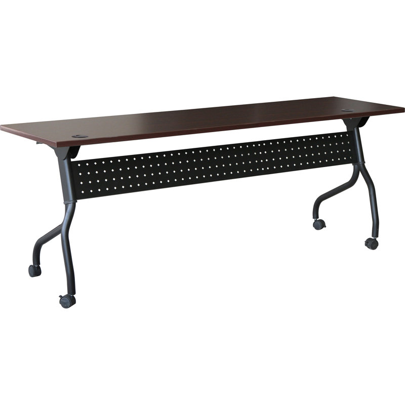 Rectangle Flip Top 23.63'' L Training Table with Casters and Modesty Panel and Cable Management, Black, Mahogany