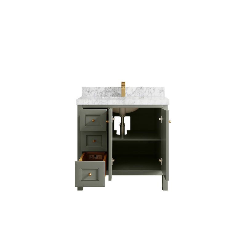 Nashville X P 22 po Meuble-lavabo central en albâtre, Conifère / or brossé, Marbre de Carrare