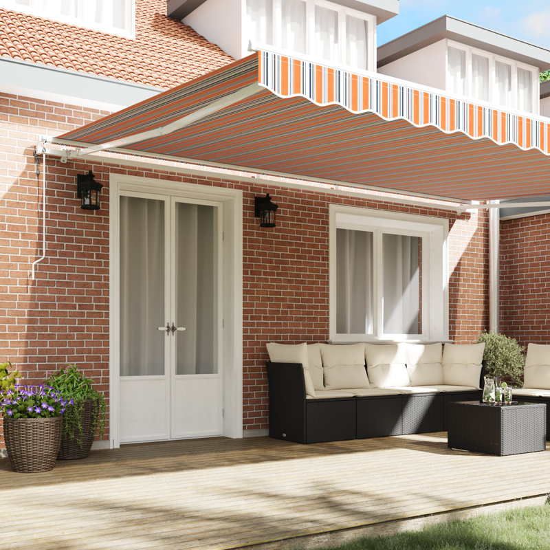 Ebern Designs Retractable Patio Awning, 500 cm W x 300 cm D, Multicolour Striped