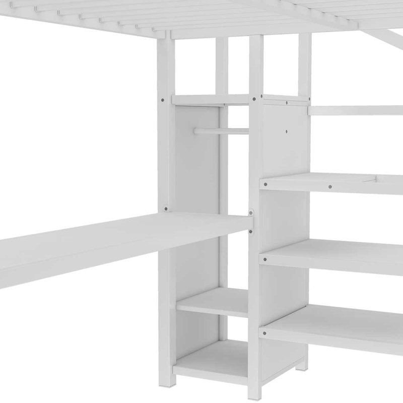 Lit mezzanine avec bureau en L et port USB, lit mezzanine avec garde-robe et tablette réglable pour les adolescents adultes