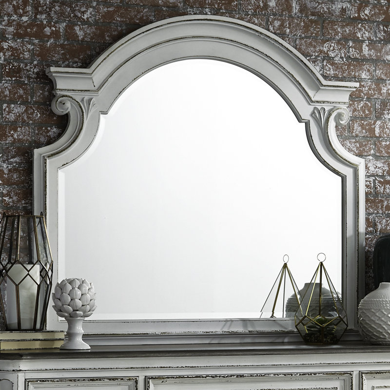Ensemble de lit, panneau de commode et miroir Colchester, Très grand californien, Blanc antique
