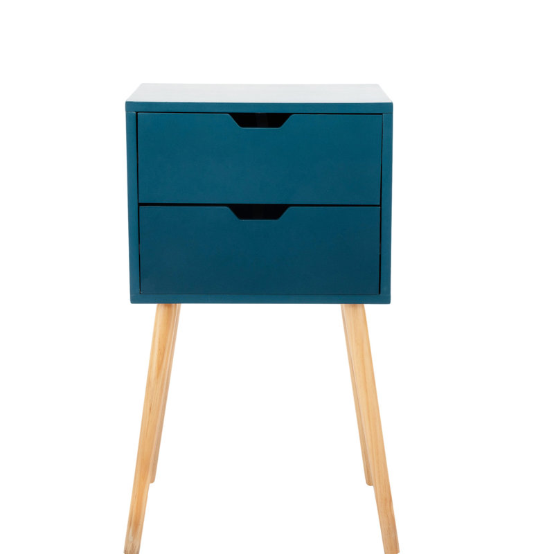Table de salon 2 tiroirs bleue, style Mid-Century, pour