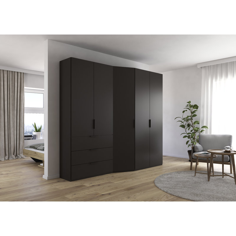 Wavero 5-6 Hinged Door Wardrobe in 3 colours 3 Drawer INCL. Delivery and Assembly, Graphite, 223cm H x 247cm W x 60cm D