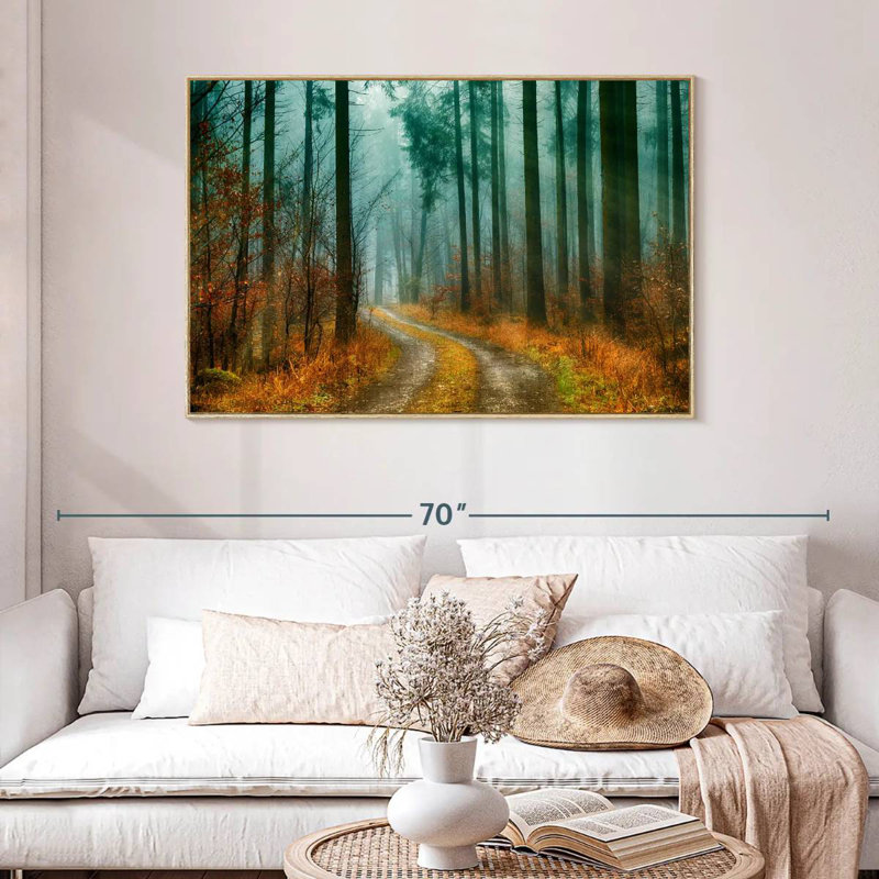 Sentier de la forêt d'automne, Cadre flottant en bois naturel, 46 po x 31 po