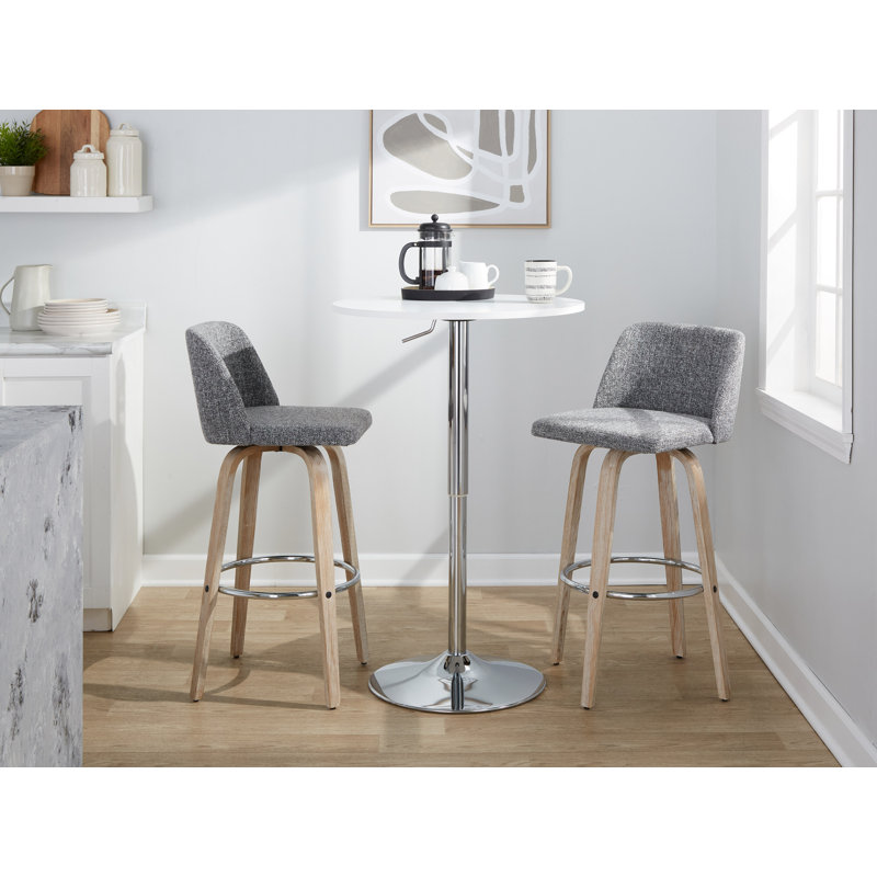 Tabourets de bar 30 po à hauteur fixe Thea avec pieds en bois cintré et repose-pieds rond Thea, Crème