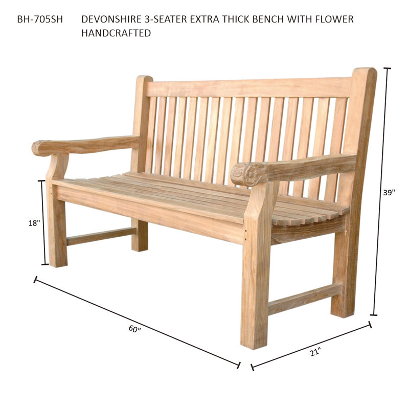 Devonshire Deep Seating Chair Three-Seater Extra Thick Bench with Flower Handcrafted, Without Cushion