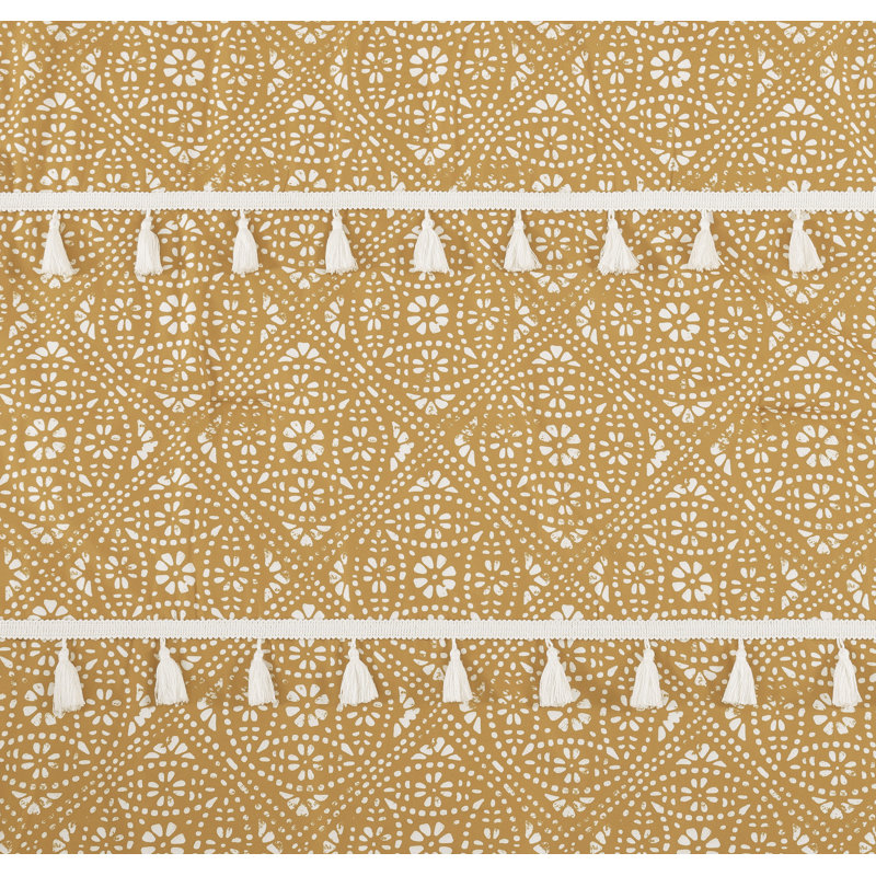 DESIGN STUDIO Pasadena Medallion Yellow Microfiber Comforter with Tassels, Queen Comforter + 2 Standard Shams