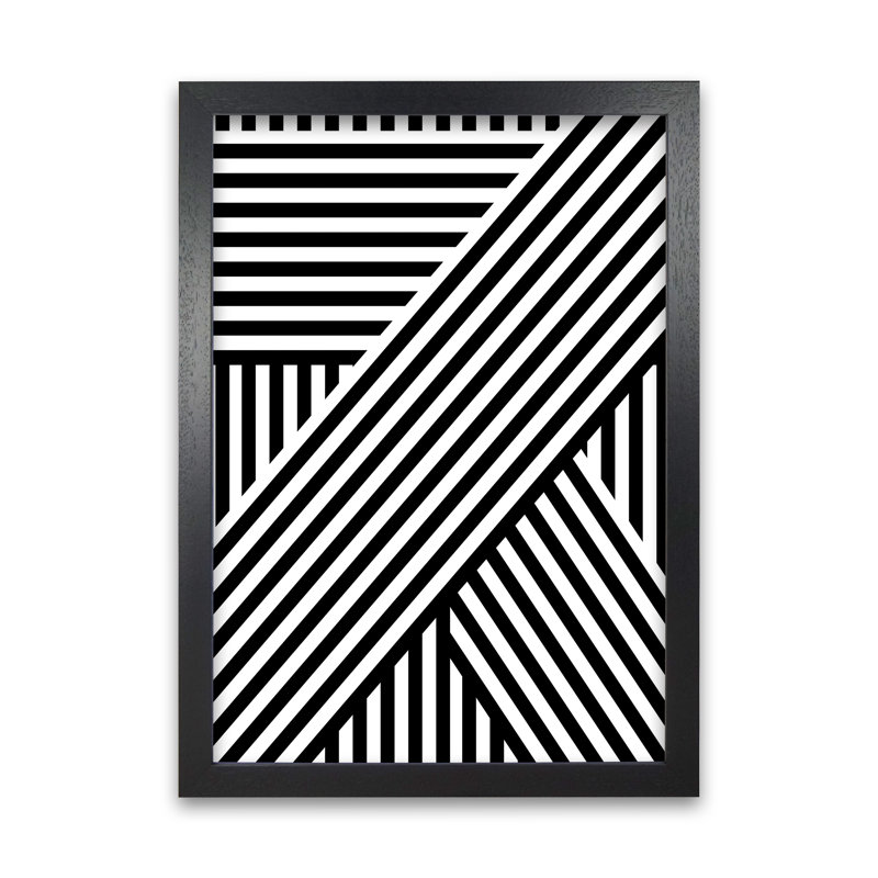 Black And White Large Stripes - Print, Black Frame, 84cm H x 59cm W x 3cm D