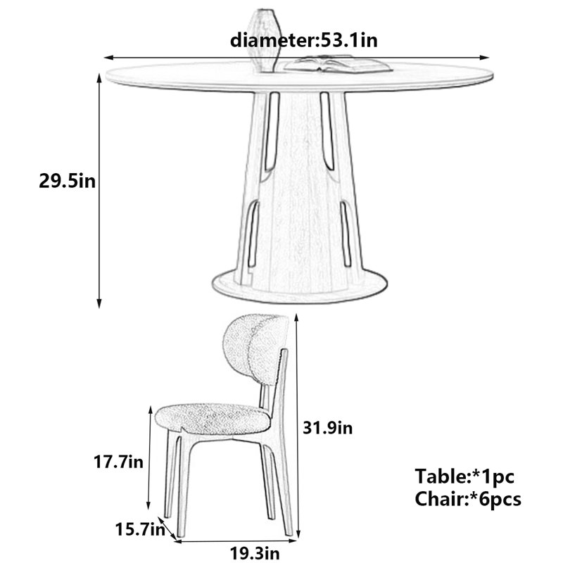 Minimalist Round Dining Table with Rock Panel, 29.5" H x 53.1" L x 53.1" W