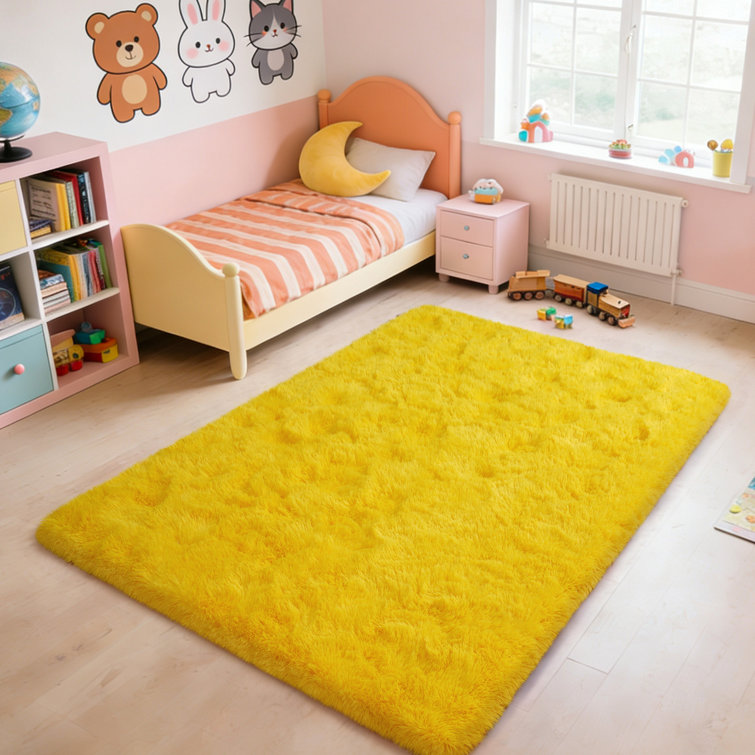Shag Area Rugs for Living Room, Soft Fluffy Rugs for Bedroom, Nursery, Kids Room Home Decor, Bright Yellow