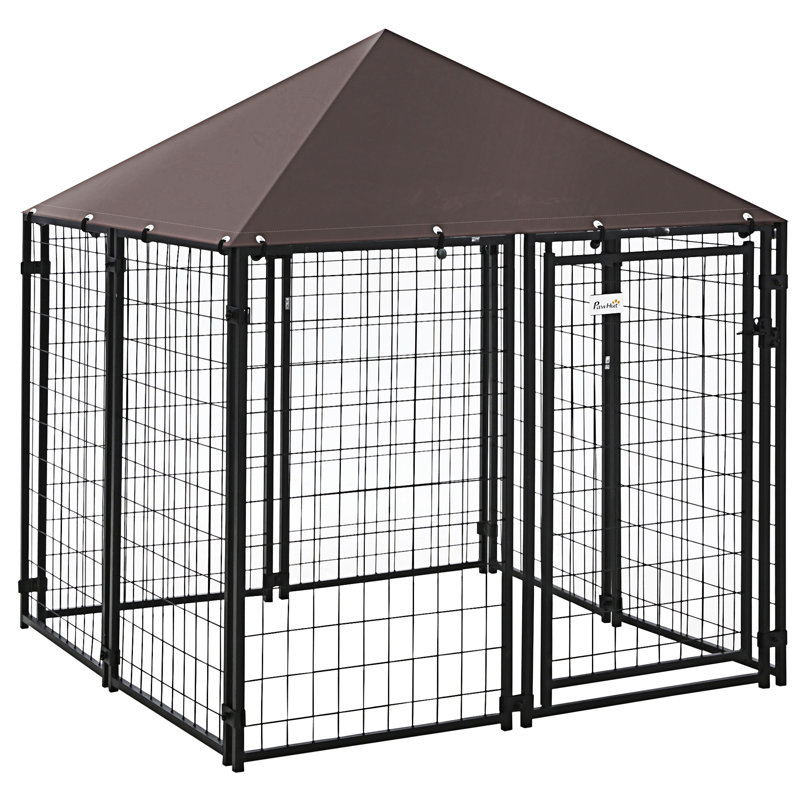 5' x 5' Black Steel Outdoor Dog Kennel with Roof