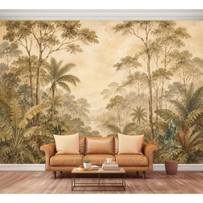 Wall Mural Peel and Stick Vintage Forest jungle scenery Tall Trees Faded Earth Palette Landscape Large Wallpaper Self-Adhesive Removable Contact Paper Wall Decor for Living Room Bedroom Nursery 100"H x 144"W