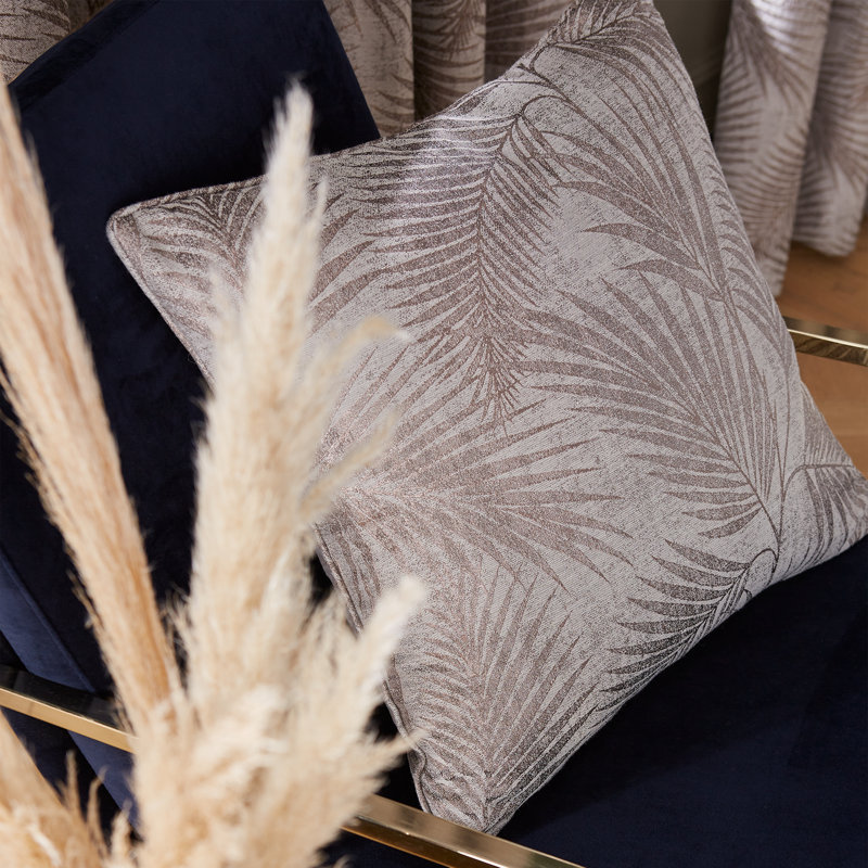Tamra Palm Floral Square Throw, Feather, Beige